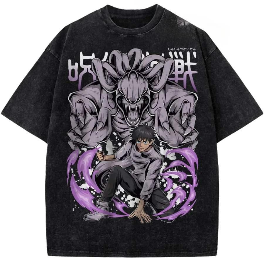 Neues Top Heißblütiger Anime Gojo Vintage Oversize T-Shirt Säuregewaschen Jujutsu Kaisen Herren Damen Baumwolle Harajuku Lässiges T-Shirt