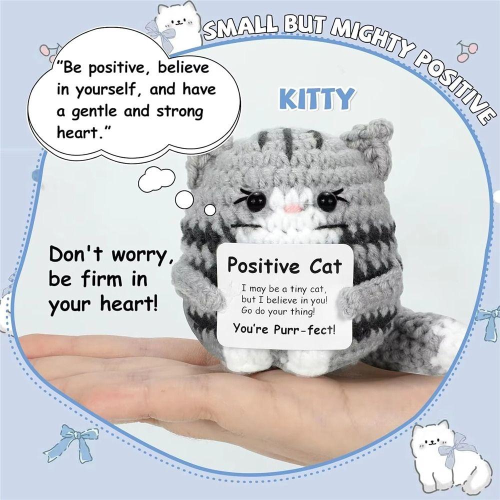 Handmade Knitted Crochet Cat Doll Carton Yarn Positive Energy Cat Doll  Home Decoration