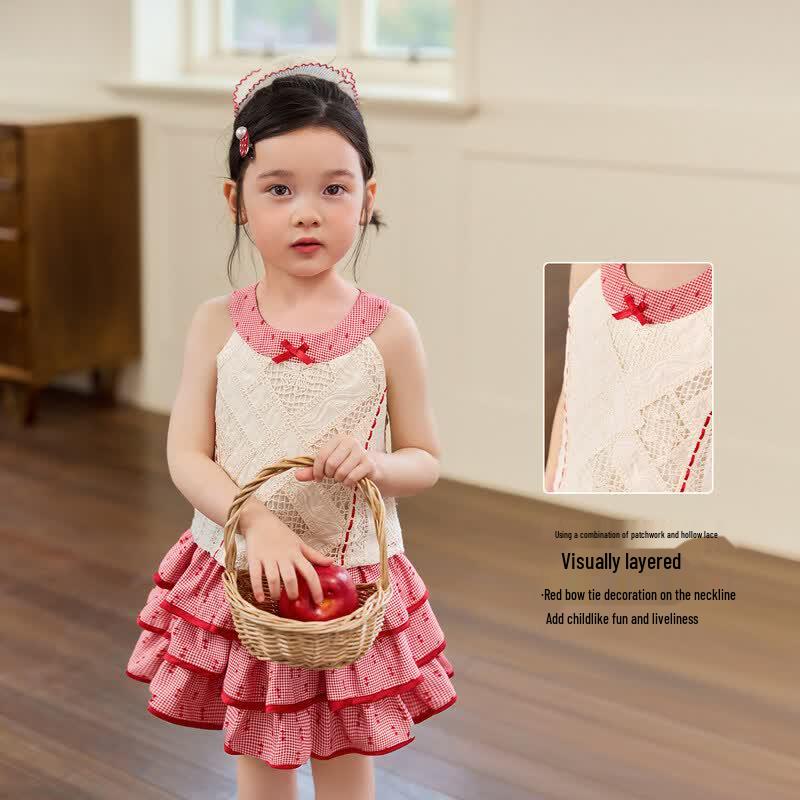 LUSON Girls Lace Vest & Tiered Skirt Set 120