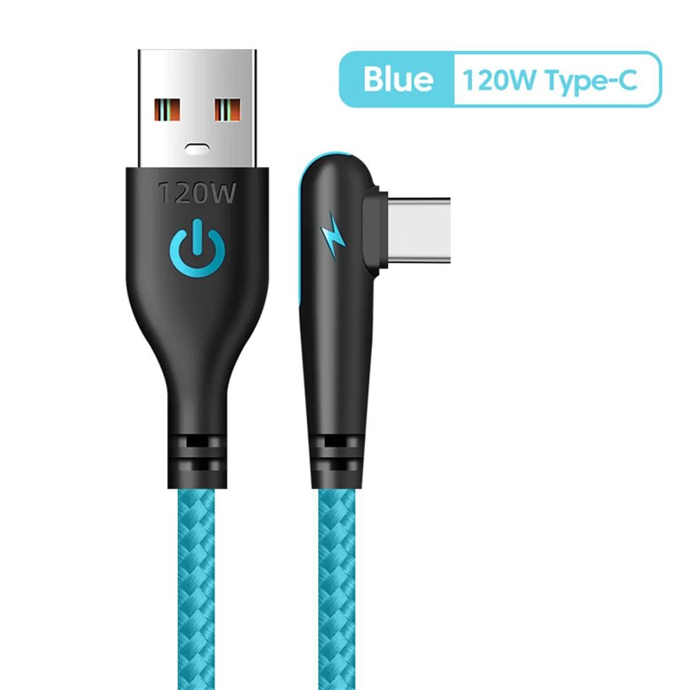 120W USB Type C Cable 90 Degree Elbow Fast Charging USB C Cable For Samsung Xiaomi Huawei Quick Charge Phone Charger Data Cord