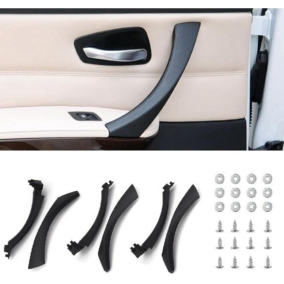 Maniglia Pannello Interno Porta e Maniglia Esterna Porta Coperchio Finitura | Compatibile con BMW Serie 3 E90 E91 E92 E93 Adatto per BMW 323 325 328 330 335 Nero 1 Posteriore Sinistro