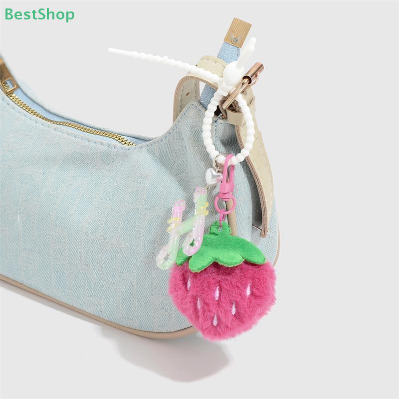 Plush Strawberry Note Bow Keychain Pendant Phone Chain Backpack Charm