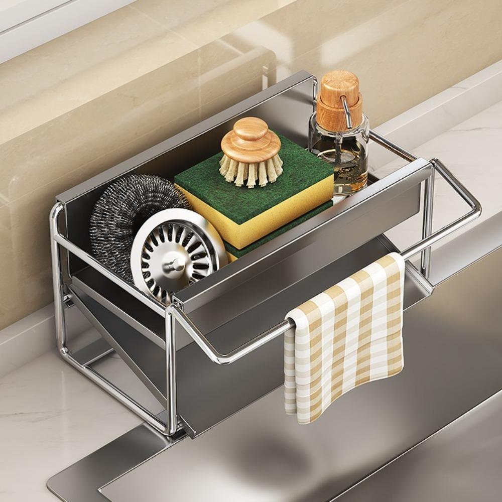 

Самосливной кухонный стеллаж для раковины Автоматический поддон для слива Стеллаж для хранения Держатель для полотенец Держатель для губки Для кухни Style 3