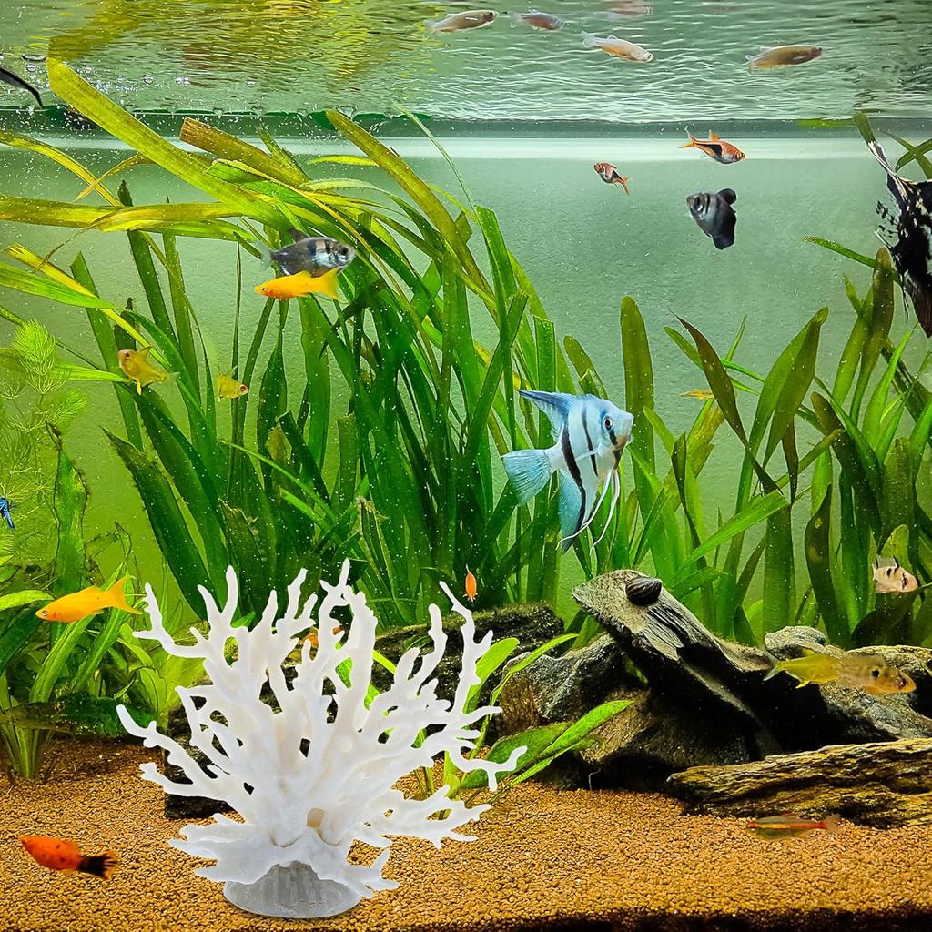 Colorful Coral Reef Decor, Mini Faux Coral Decor for Aquarium Decorations, 6.5x5.83inch (White)