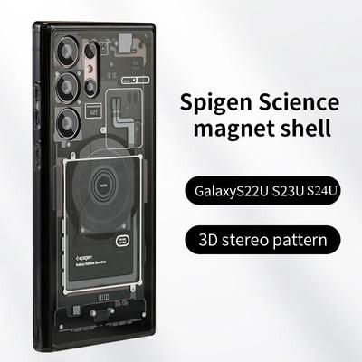 Capa de telefone com elementos de chip de tecnologia de luxo para Samsung Galaxy S25 S24 S23 S22 Ultra Plus com carregamento sem fio magnético de alta qualidade