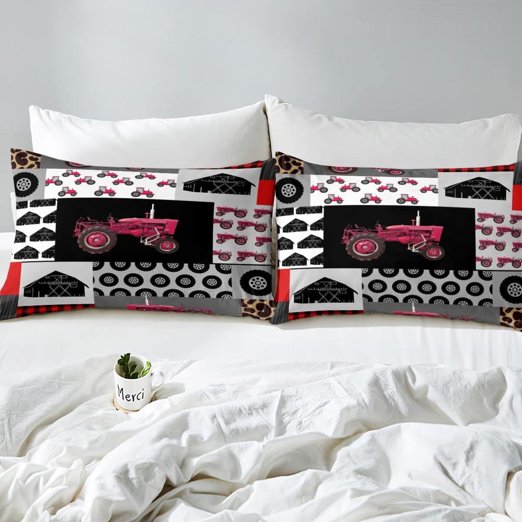 Red Agricultural Tractor Three-Piece Quilt Cover 3D Digital Printing Bedding Set Bed Cover