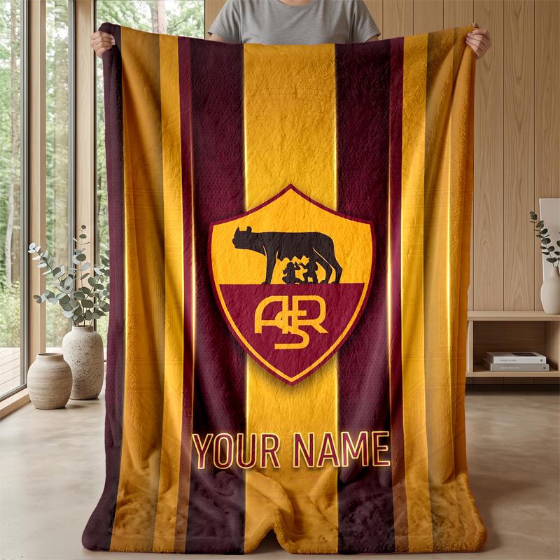 Custom Text Flannel Throw Blanket, Lightweight Cozy Bed Sofa BlanketAS Roma