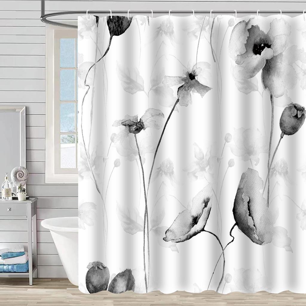 Shower Curtain Waterproof And Mildew-Proof 3D Digital Printing Plant Printing Shower Curtain Child Bathroom Partition Curtain