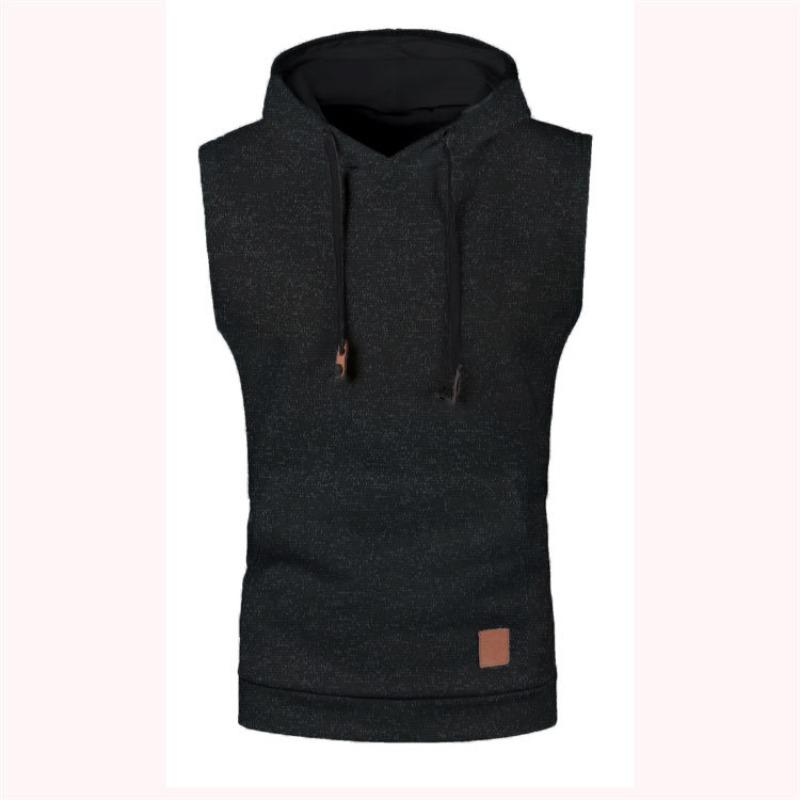 Spring Autumn Men's Sleeveless Hooded Vest Casual Heather Knit Pullover Drawstring Hood