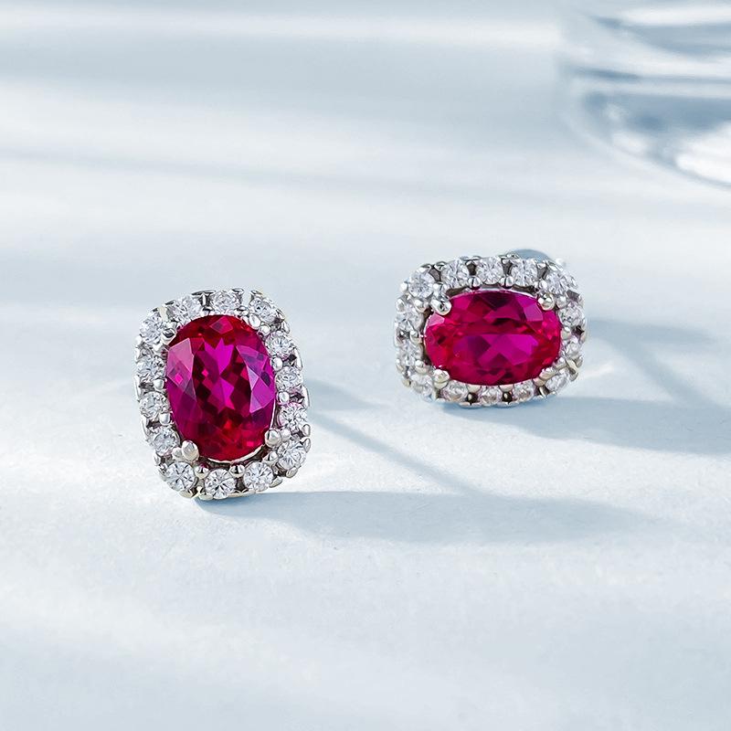 S925 Silver Simulated Ruby Stud Earrings: Versatile Women's Fresh Style Jewelry