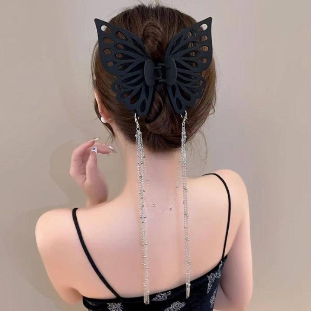 Headwear Butterfly Tassel Hair Claw Large Size Hair Clip Hair Accessories Ponytail Claw Clip  Women