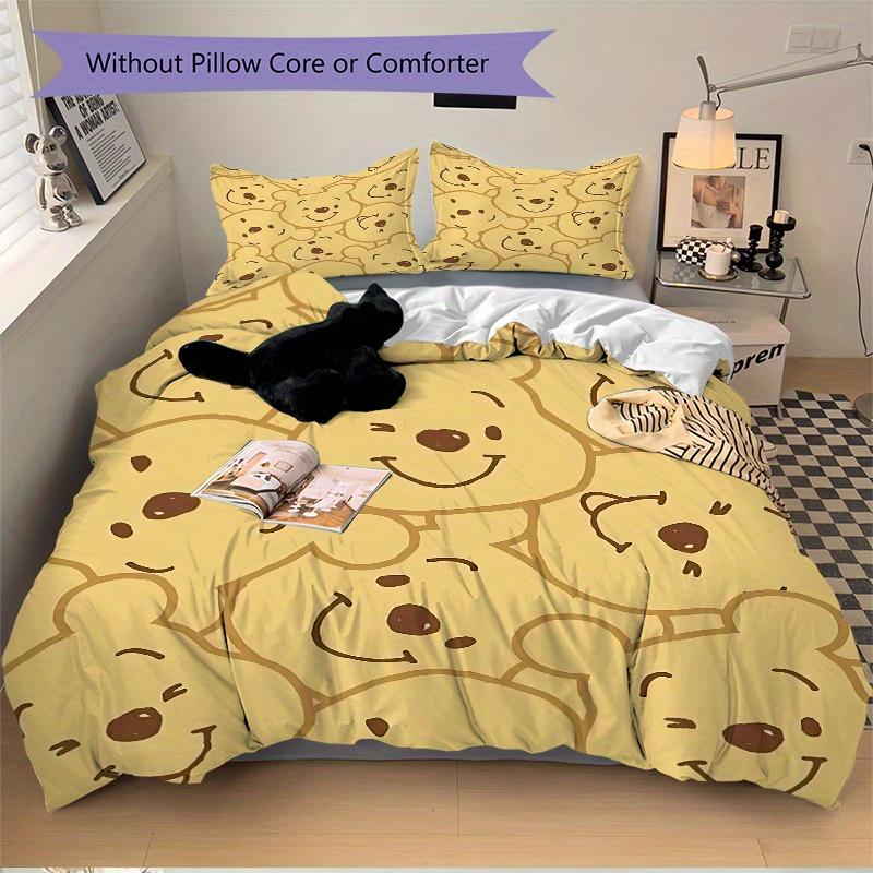 3pcs Set Pooh Bear1pc of Quilt Cover+2pcs of Pillowcase, No Core, Print Bedding, All Seasons Bedroom Setting055