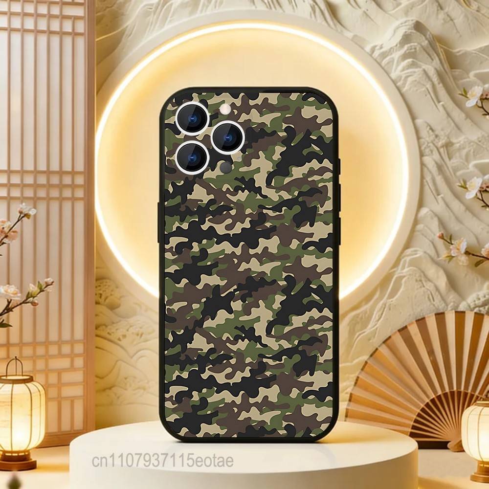 Camouflage Camo Military Cool Phone Case For iPhone 17,16,15,14,13,12,11,Pro,Max,Plus,E,Air,Mini Black Shockproof Funda Cover