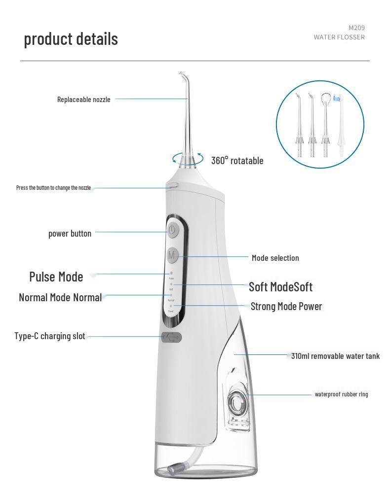 Portable IPX7 Waterproof Electric Oral Irrigator: Home Water Flosser & Tooth Cleaner