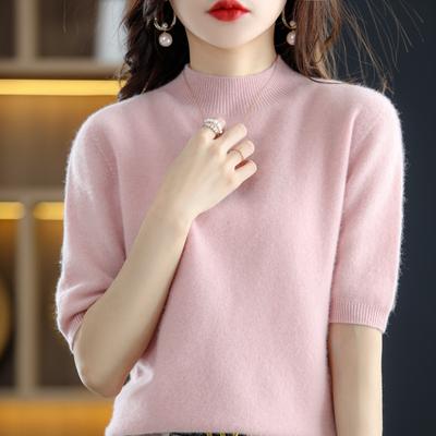 Halbrollkragen Fünf-Punkt-Ärmel Pullover für Damen Wollbasis Oberteil Pullover Innen Halbärmeliges T-Shirt Vielseitige Dünne Oberteile für Außenbekleidung