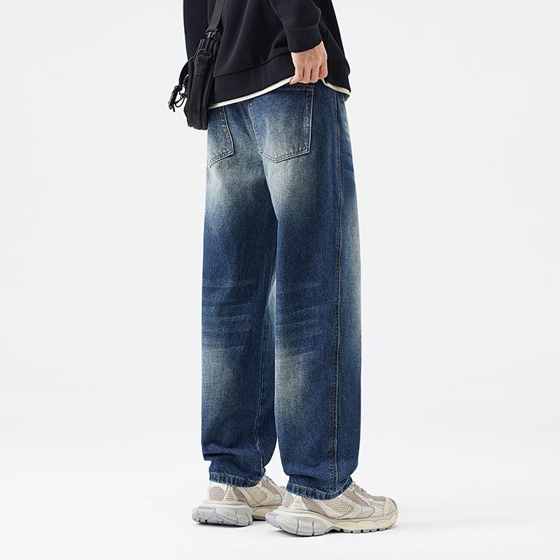 High Street Washed Old Jeans Men's Loose Straight Casual Wide Legs