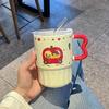 Apple Girl Mug with Lid with Straw Cup Cute High value Ceramic Water Cup Household Coffee Juice Cup