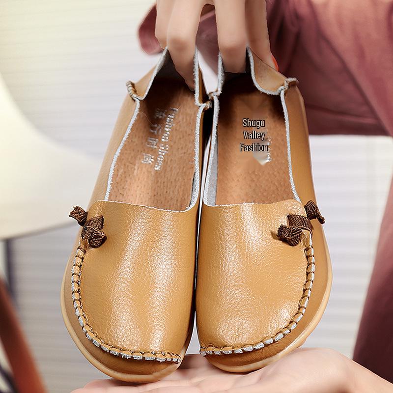 Plus Size Genuine Leather Low-Top Loafers for Women