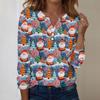 Women's Fashion Casual V-Neck Long Sleeve Decorative Button Christmas Print Top