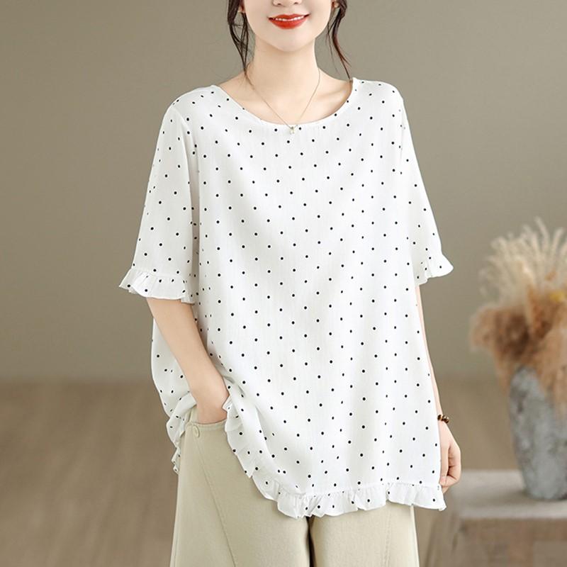 Short sleeve Oversized vintage Polka Dot Casual loose t shirt tops Women summer t-shirt