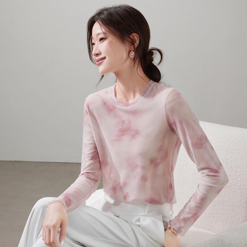SOFSIL Women s Sheer Gradient Print Long Sleeve T-Shirt M