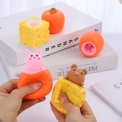 Cheese Mouse Radish Rabbit Squeeze Fidget Toy Funny Stress Relief Squeeze Cup Cute Animal Prank Squeeze Toy For Venting Mood
