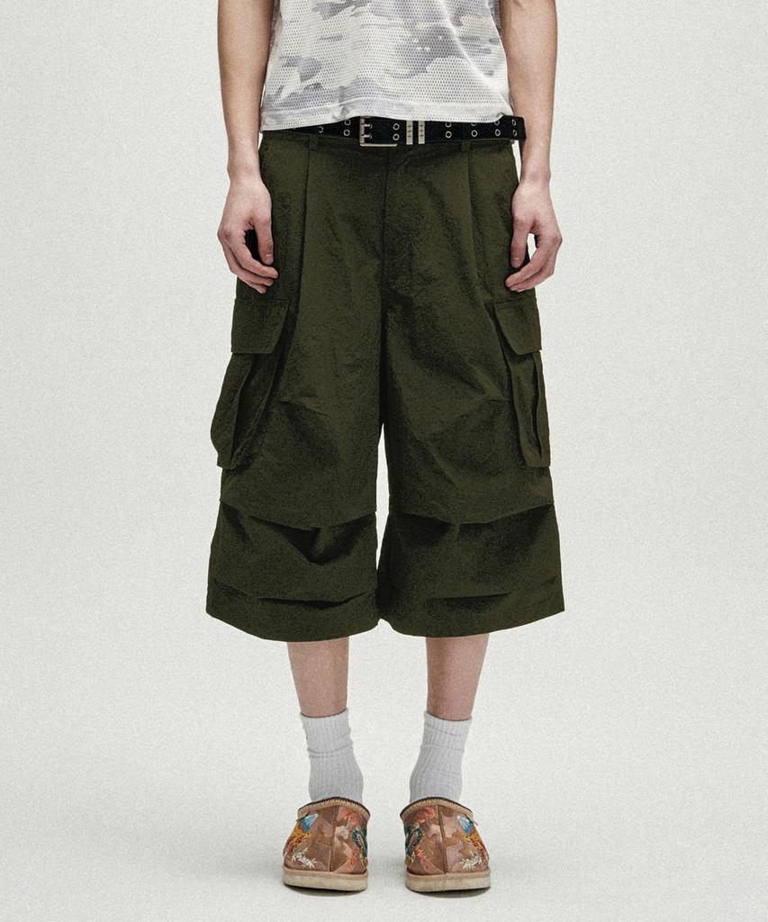 NOT4NERD Knee Tuck Parachute Cargo Bermuda Shorts - Khaki
