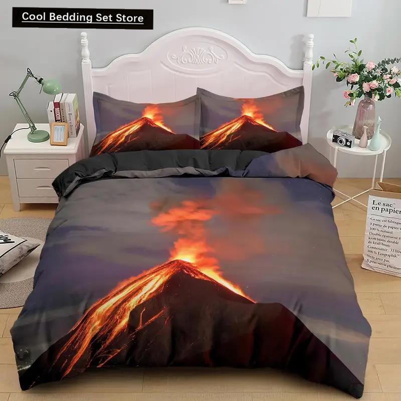 Comforter Volcano King Queen Eruption Lava Bedding Set For Kids Teens Adults Natural Disaster Molten Polyester
