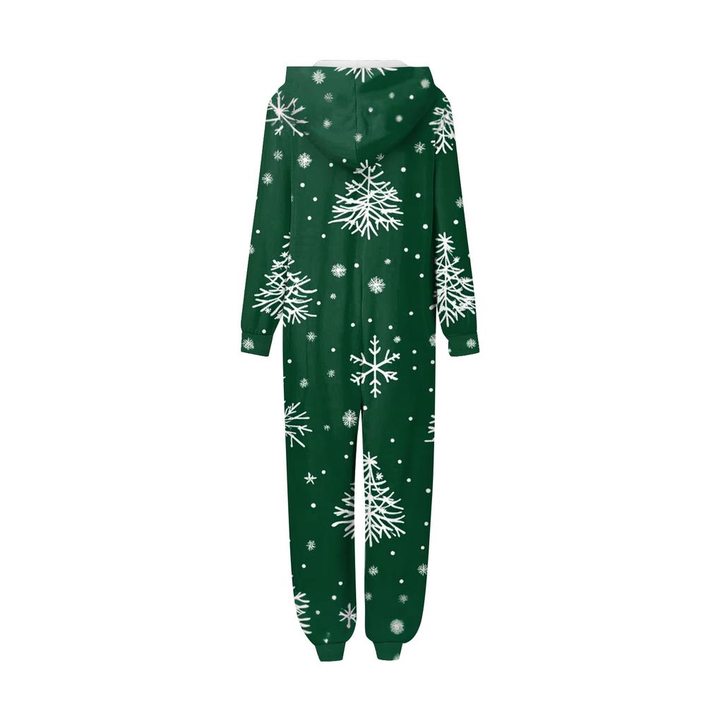 Christmas Print Family Matching Hooded Long Sleeved Zippered Jumpsuit Set