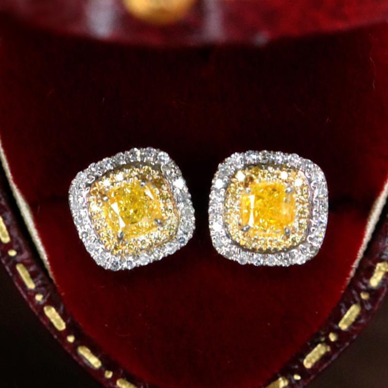 

CAOSHI Bright Yellow Zirconia Ear Studs Lady Engagement Party Earrings for Women Temperament Zircon Accessories for Wedding