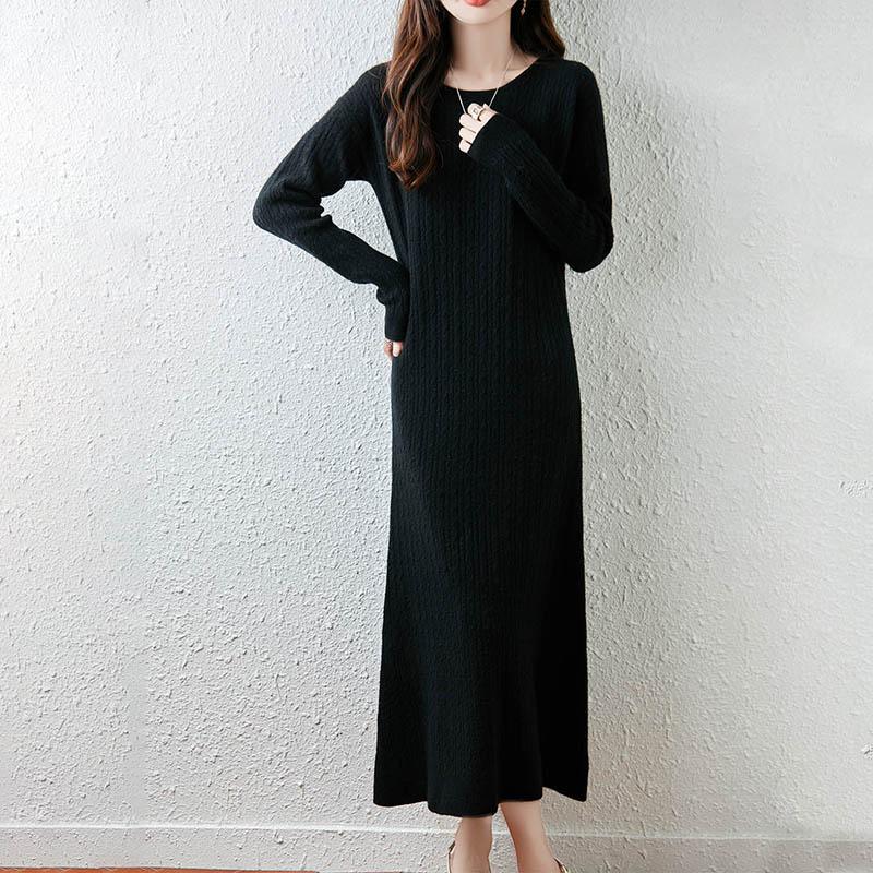 Women Sweater Dress 100% Wool MODERN NEW SAGA O-neck Knit Long Pullover Winter Jumpers Wool Long Dress Female
