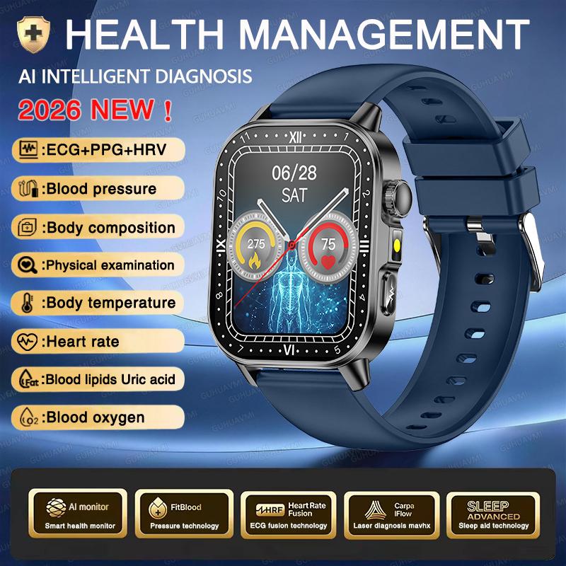 New Men Accurate Health Diagnosis ECG Smart Watch Blood Pressure Blood Oxygen Blood Fat Uric Acid Temp Bluetooth call Smartwatch