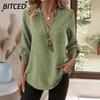 Women's Fashion Casual Solid Color Print Long Sleeve V Neck Blouses & Shirts International Design