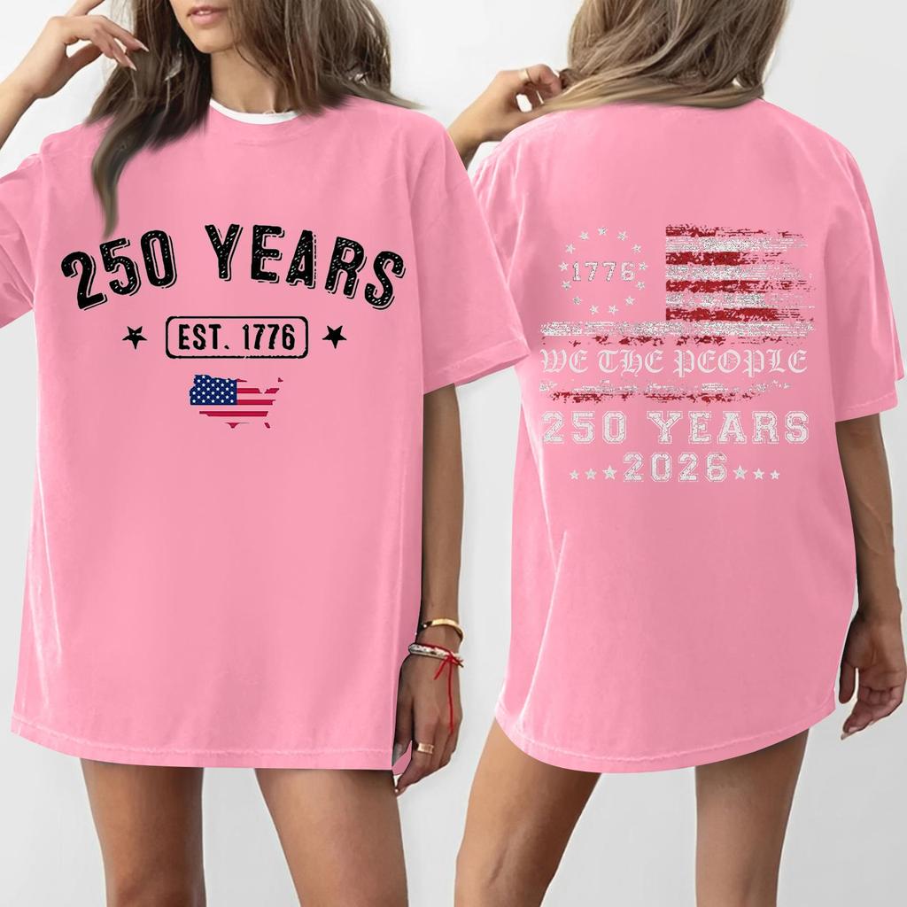 Women's Casual Independence Day 250 Anniversary Printed T-shirt Round Neck Pullover Short Sleeve Top