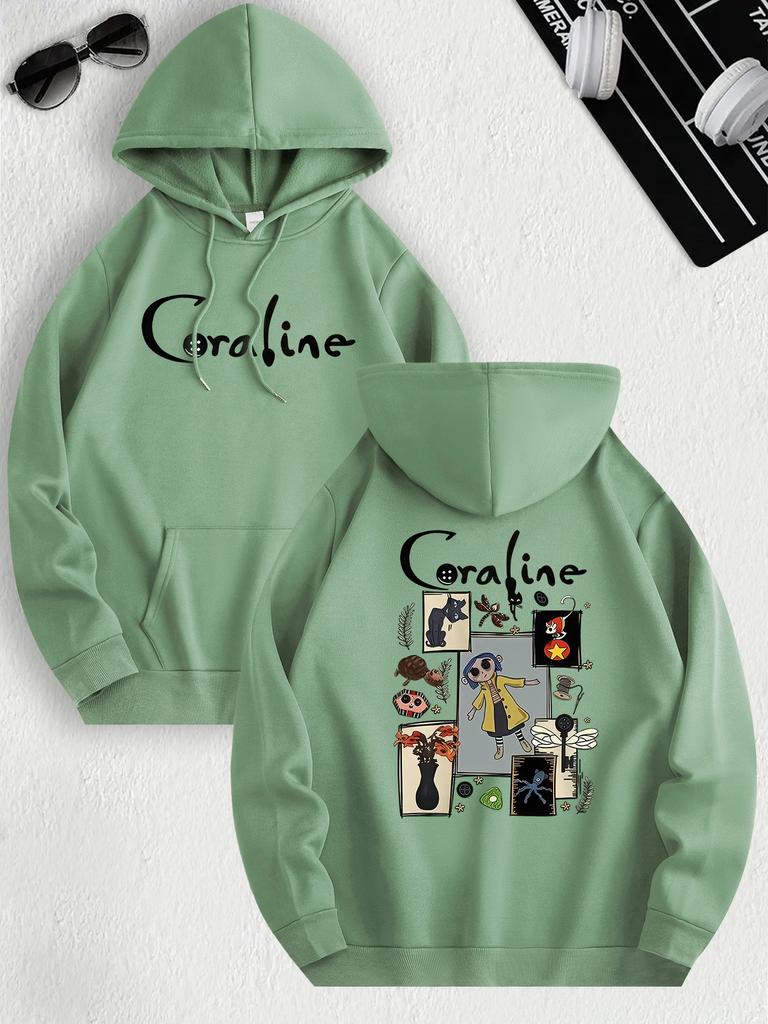 Coraline Inspired Casual Hoodie for Women's Sleeve Regular Fit Hooded Pullover Casual Sweatshirts Harajuku
