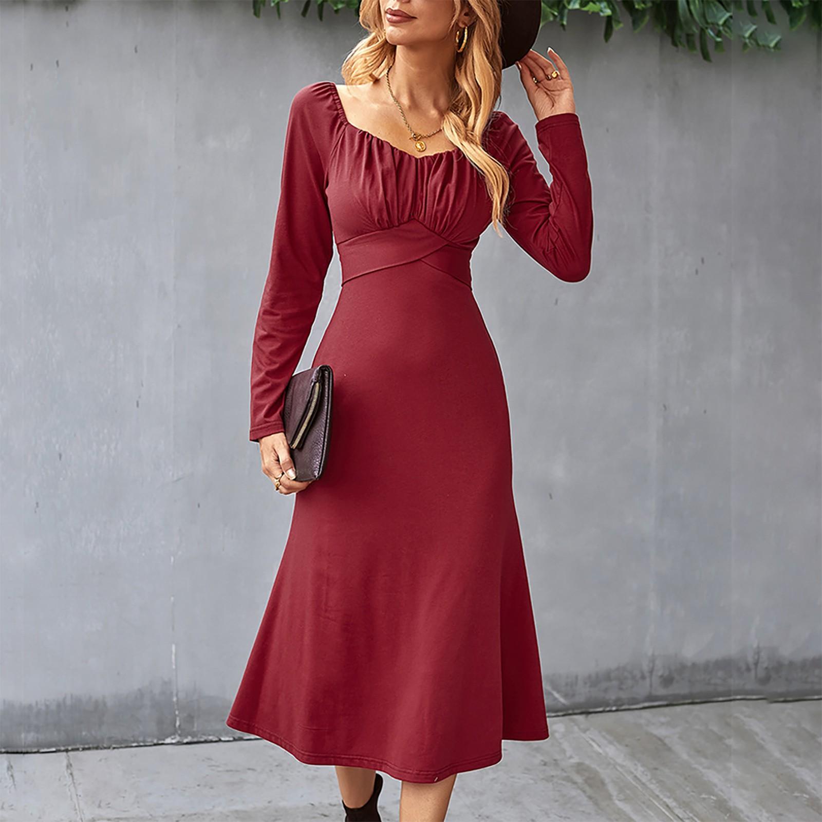 

Жіноча модна вільна універсальна спідниця з довгими рукавами осінь і зима M червоний