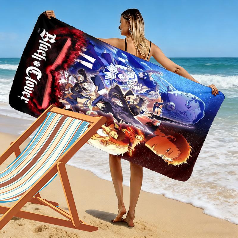Anime Black Clover Print Beach Towel, Large Soft Quick Dry Towel for Beach Camping Swimming