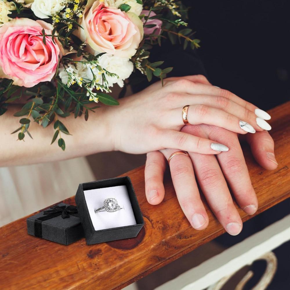 24pcs Black Ring Gift Box with Ribbon Bow Hard Cardboard Jewelry Boxes Square Gift Cases with Sponge Inside for Earring Ring Necklace Jewelry Gift Box