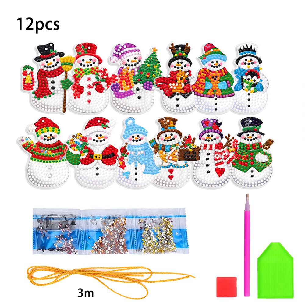 12Pcs Acrylic Christmas Cartoon 5D DIY Diamond Art Hanging Decorations Diamond Painting Hanging Decorations for Christmas Tree