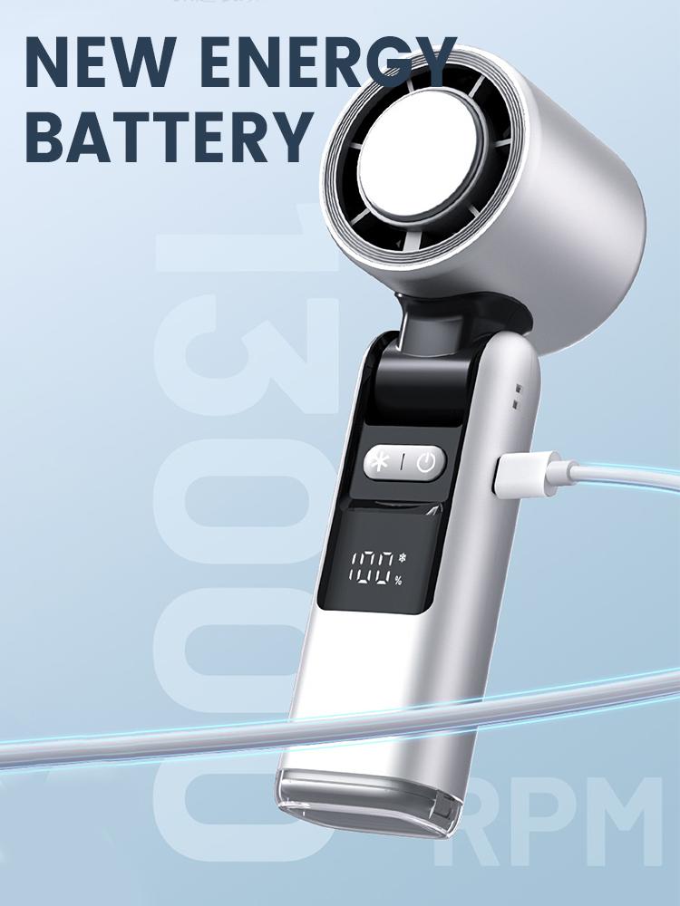 Portable Foldable Handheld Mini Turbo Fan with Ice Compress 4000mAh USB Rechargeable 100 Speeds Wind Outdoor Ice Cooling Fans