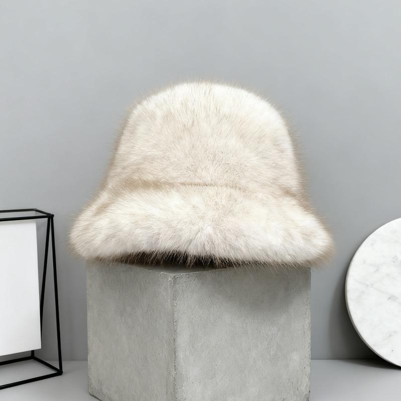 Fashion Autumn and Winter Thickened for Warmth Plush Fisherman Hat Women Windproof Ear Protection Big Eave Dome Bucket Hat