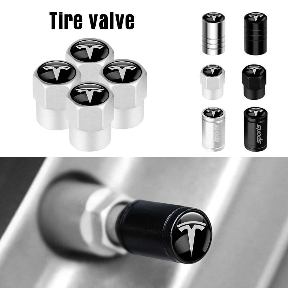 DHKOR1 4Pcs Alloy Car Valve Cap Wheel Valves Dust Cover Tire Accessories For Tesla Model 3 Model S Model X Model Y Cybertruck Roadster