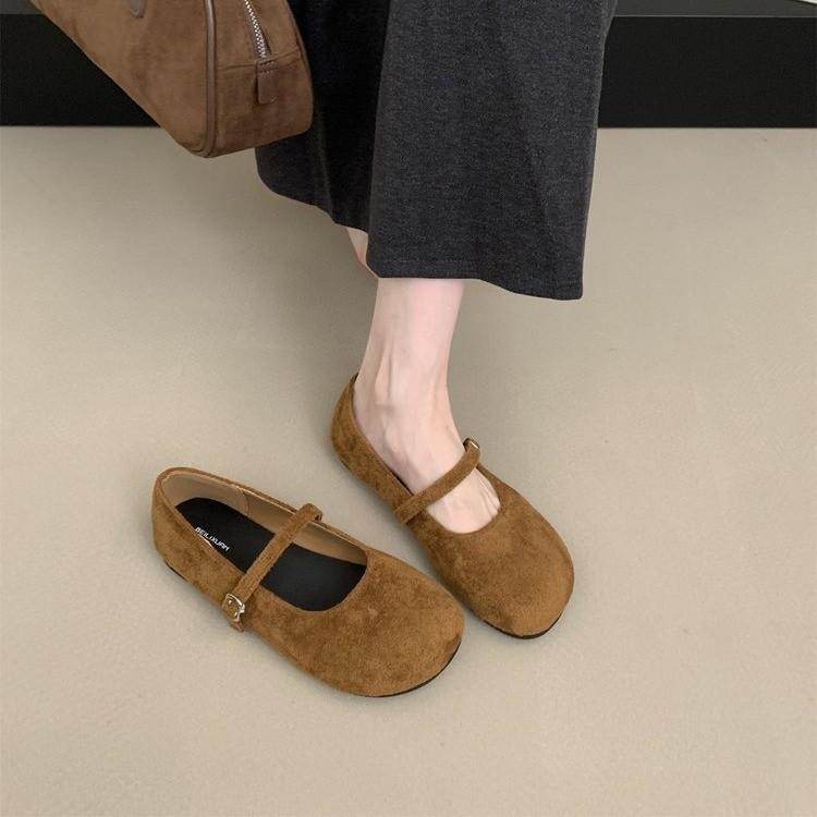 Retro late evening wind suede Mary Jane shoes children autumn and winter new red ballet light mouth soft flat single shoes women
