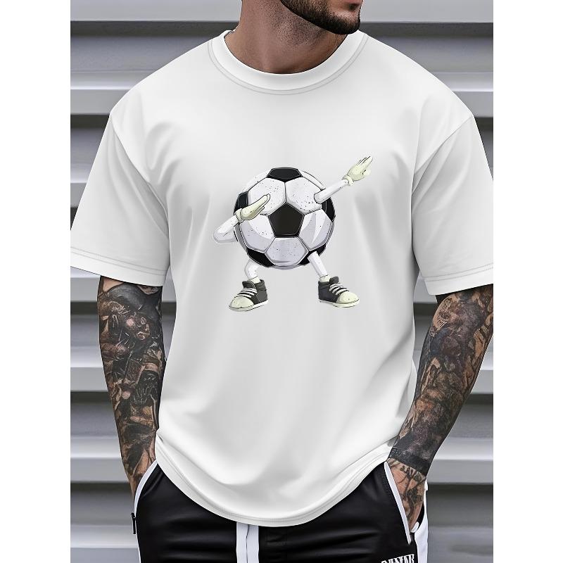 European Sizes New Cartoon Soccer Figure Print Men'S Casual Crew Neck T-Shirt, Soft Slight Stretch, Summer Sporty Style, Regular Fit