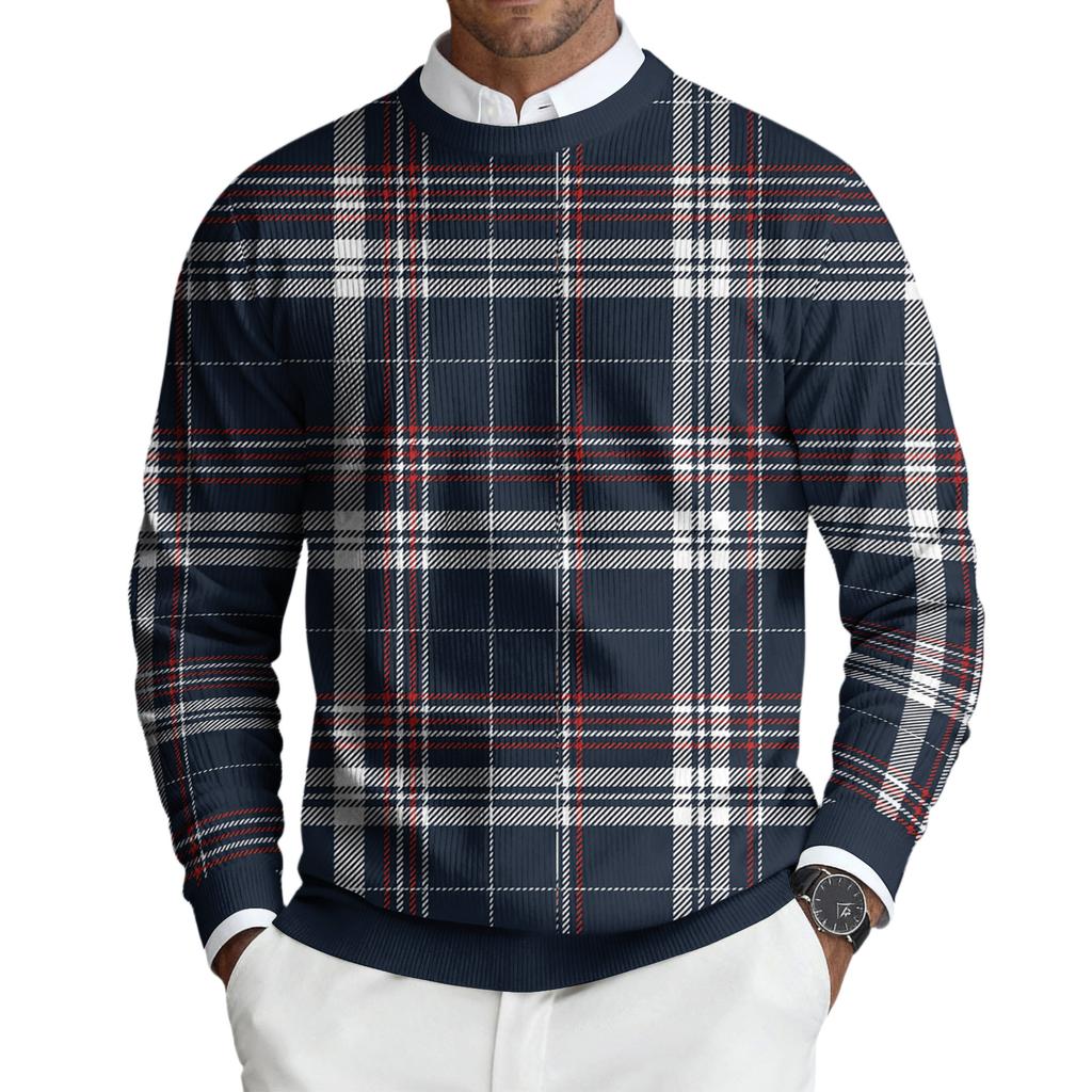 Men's Round Neck Long Sleeve Ribbed Knit Pullover