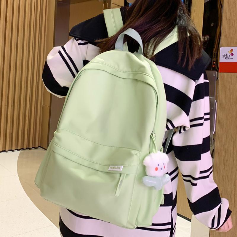 Large Capacity Backpack Female Backpack College Student Junior High School Student High School Bag Solid Color Simple Japanese Travel Bag