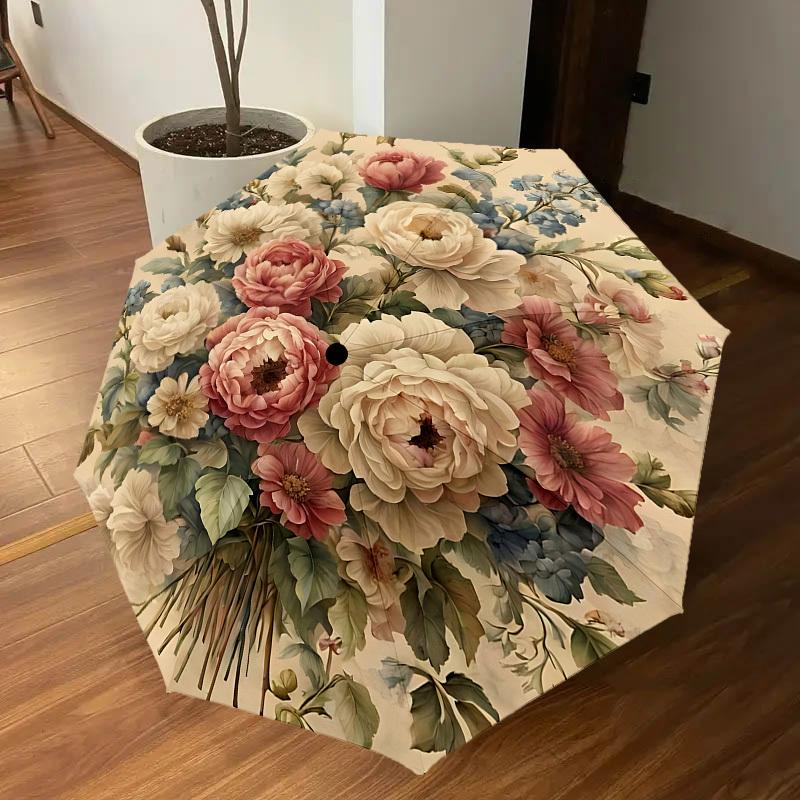 1PC Floral Pattern Umbrella-8-Rib Reinforced, Automatic Open, Lightweight & Durable, Cute Fashion Accessory for Outdoor, Beach, or Casual Use, Beach U