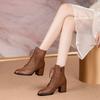 New Women's Shoes: Retro, Thick-heeled, Soft-top, Pointed-toe Lace-up Mid-heel Boots and Ankle Boots