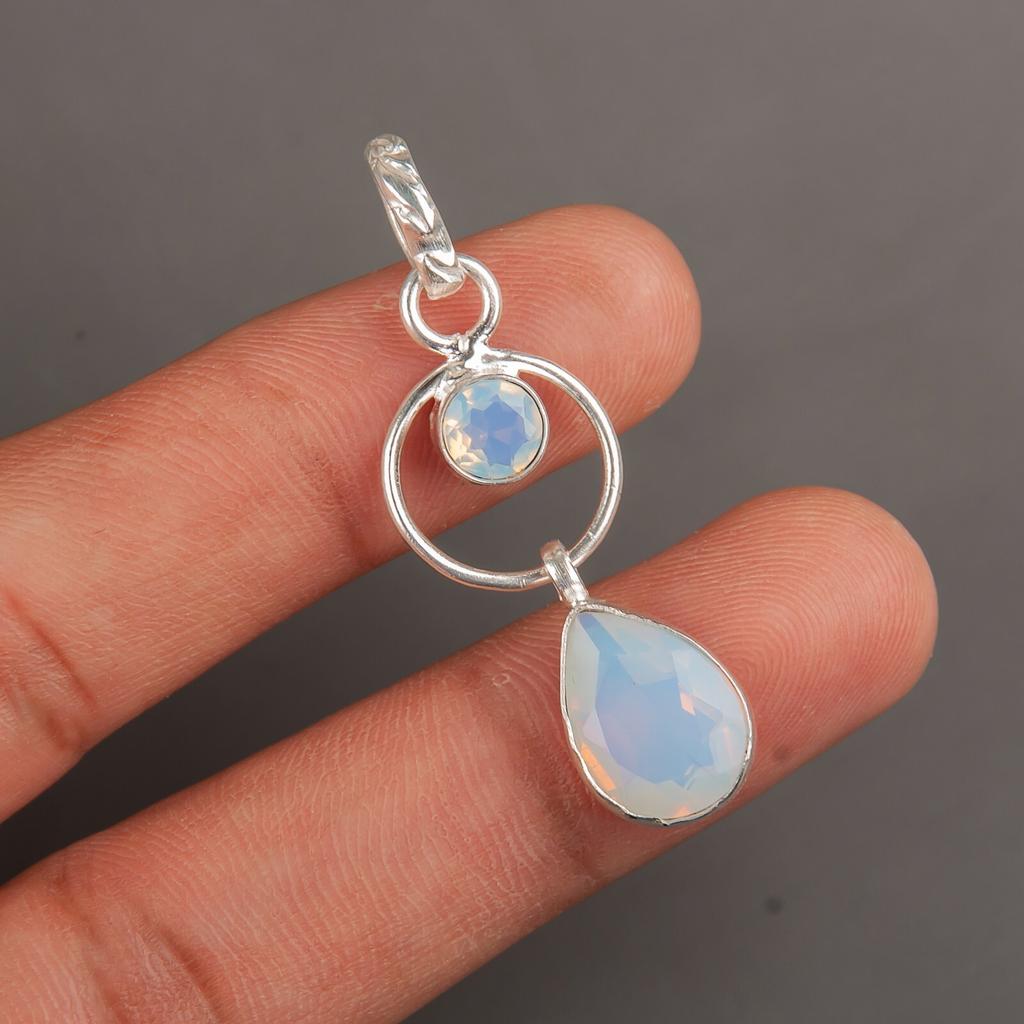 Milky Opal Gemstone 925 Sterling Silver Jewelry Handmade Pendant 1.80" For Wife PP-10-14