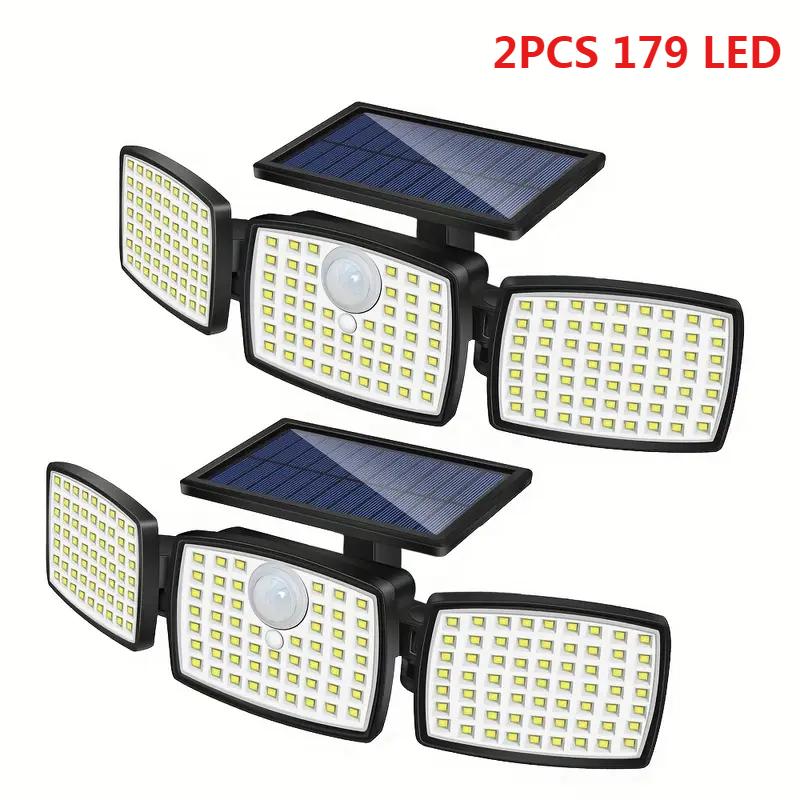2 Pack 179 LED Solar Wall Lamp with Motion Sensor 3 Lighting Modes Waterproof Outdoor Solar Security Floodlight for Patio Garden